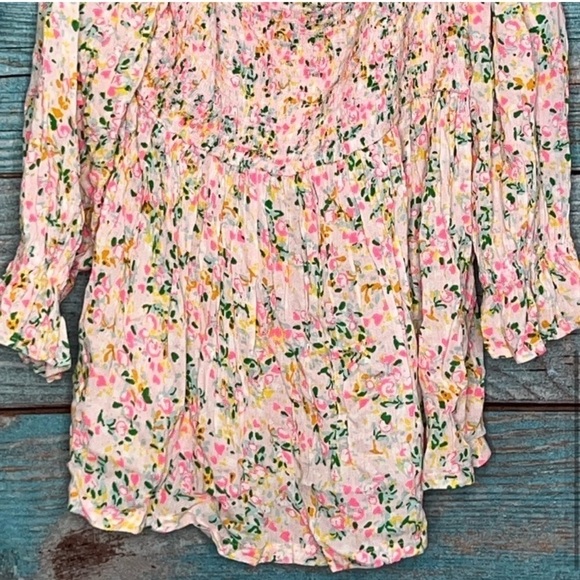 NWT Floral Smocked Peasant Top M Pink Boho Ruffles Cottagecore Y2K Coquette Vtg - Picture 4 of 8